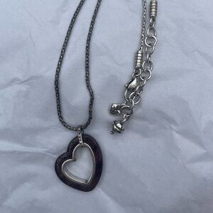 Brighton METRO Black Lucite Open Heart Pendant, Reversible Brown Necklace